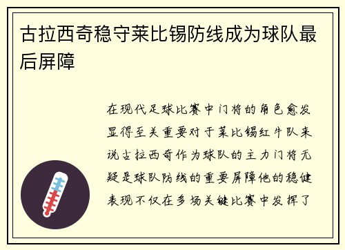 古拉西奇稳守莱比锡防线成为球队最后屏障